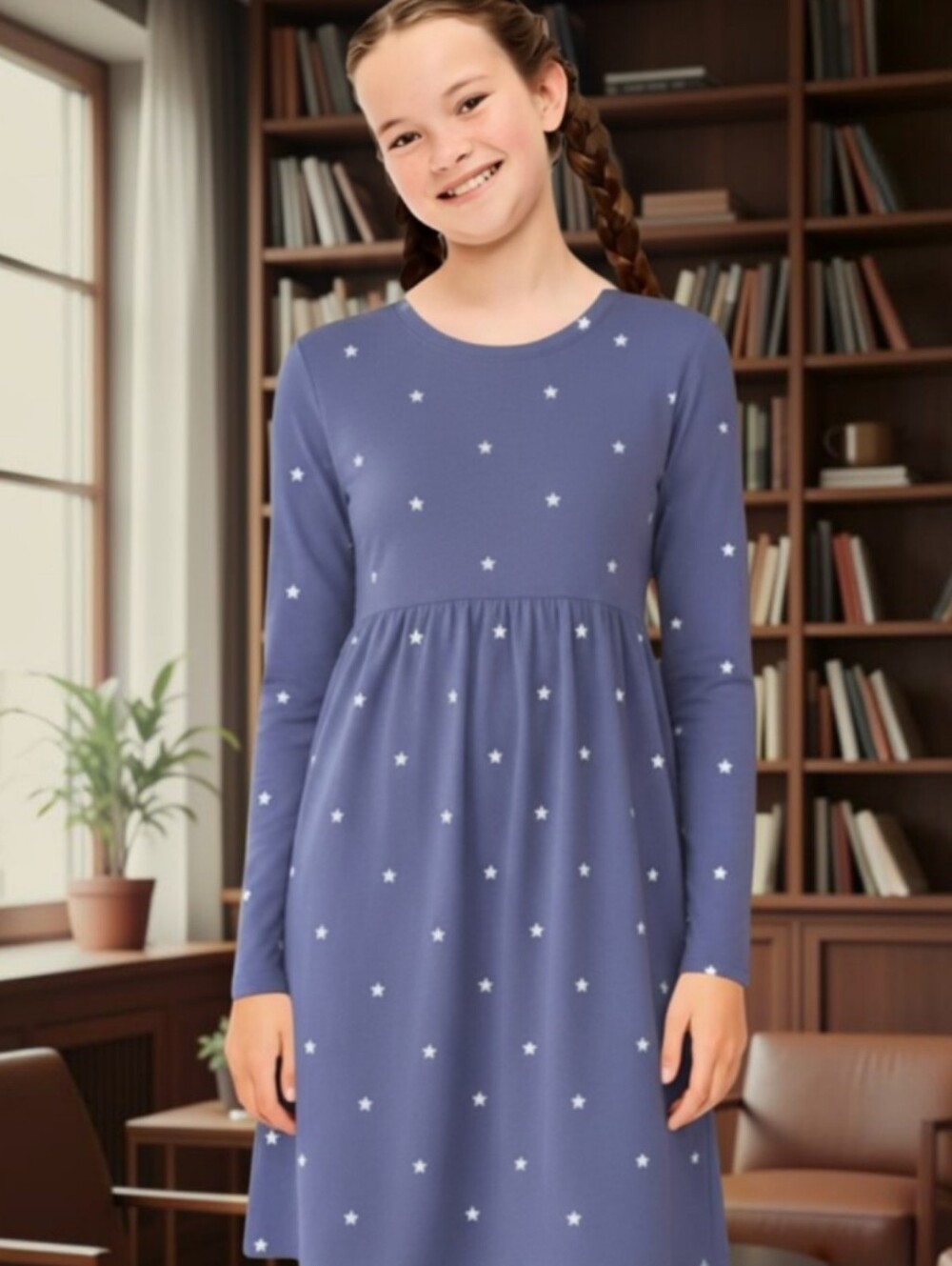 GAP Starry Night Girls School Dress Navy White Polka-dot Stars MED 8-9yrs NWT